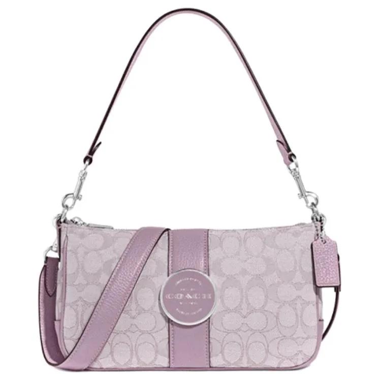 Coach Lonnie Jacquard Fabric Leather Shoulder Bag , Portable Crossbody Bag Medium Women's Lilac Purple (Unisex) Shoulder Bags