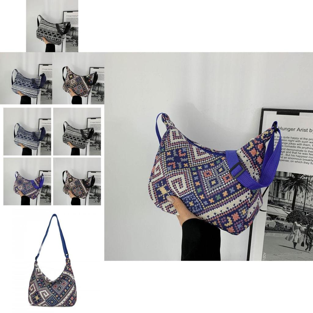 Ethnic Style Women's Small Bag 2024 Summer New Casual Bag Hand-held Lady Single Shoulder Underarm Lady Small Square Bag Black Deep Blue Floral Purple