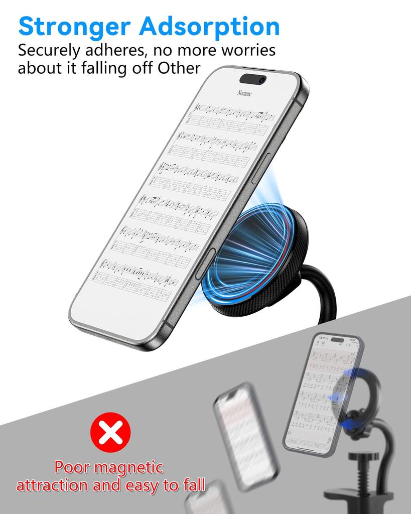 ALAFLY Magnetic Guitar Smartphone Holder Universal Smartphone Mount for and Rotation Ideal for Video Compatible with iPhone [Strong Magnet] Guitar,