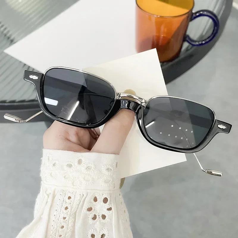 Small Rectangle Shades For Women Sunglasses  Retro Steampunk Half Frake Sunglasses Female Men Black Tea Glasses UV400