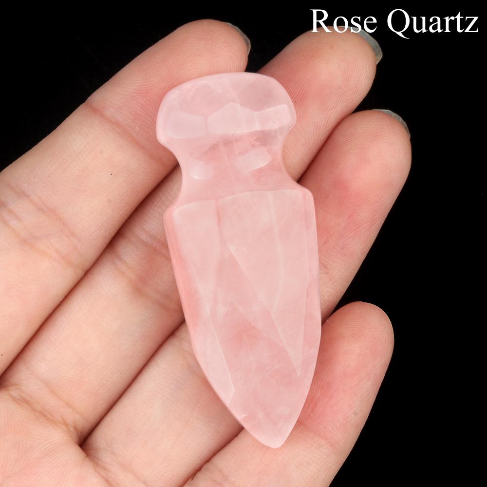 1Pc Natural Quartz Dagger Sword Carving Stone Ornaments Decorative, Reiki Healing Gemstones Home Decor, DIY Jewelry Craft Collections Gifts 50×20mm