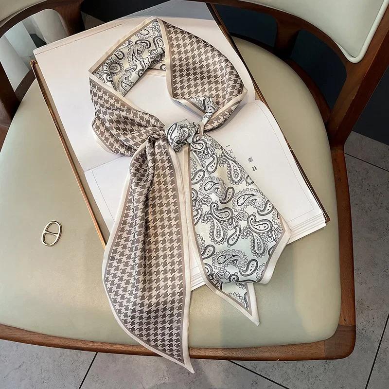Vintage Horse Print Long Hair Band Ribbon For Women Silk Hair Accessories Trend Girl Bow Scarf Headband Hair Tie