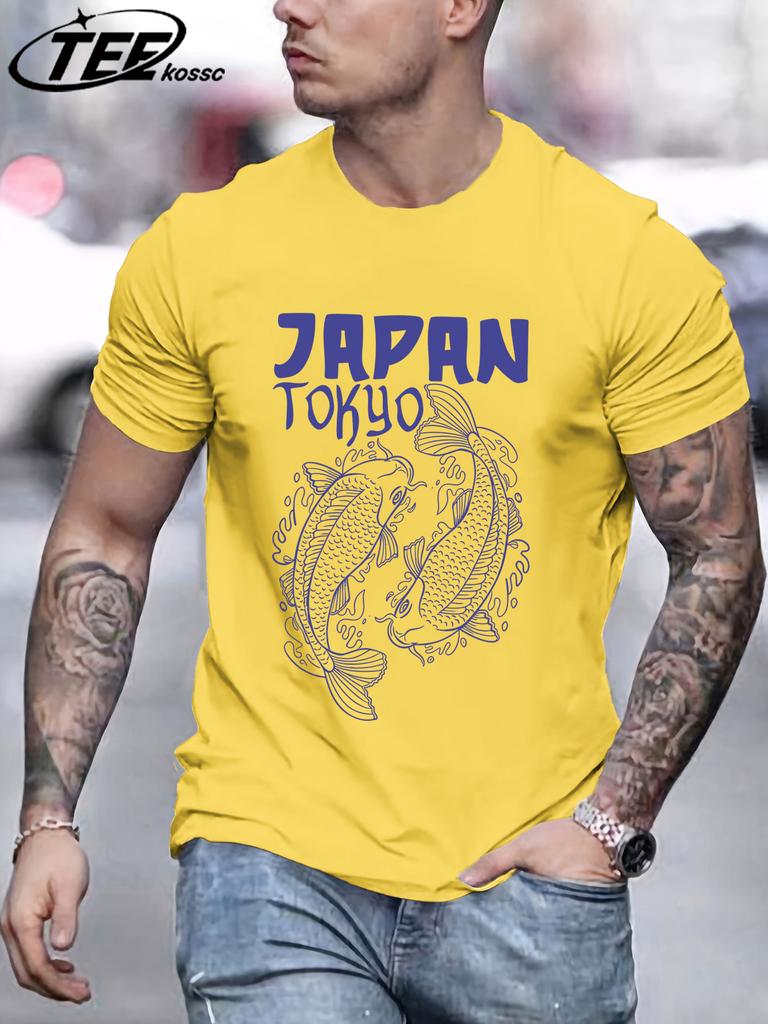 Japan Tokyo Harajuku Koi Printing Mens T Shirt Cotton Loose TShirts Summer New Fashion Clothes Male Casual AllMatch Sportswear