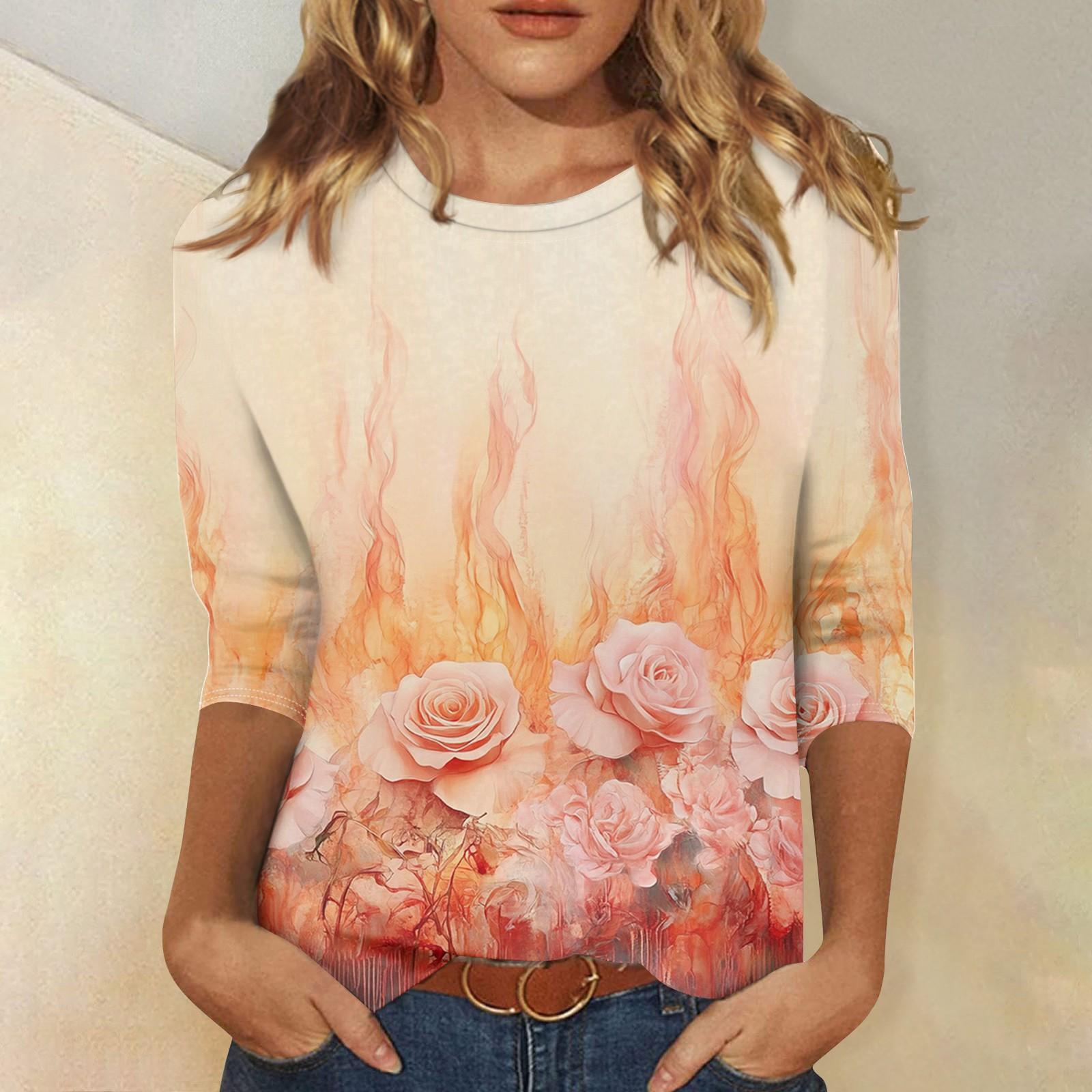 

Рубашки с рукавом 3/4 для женщин, милые футболки с графическим принтом, блузки, повседневные базовые топы больших размеров, пуловеры L