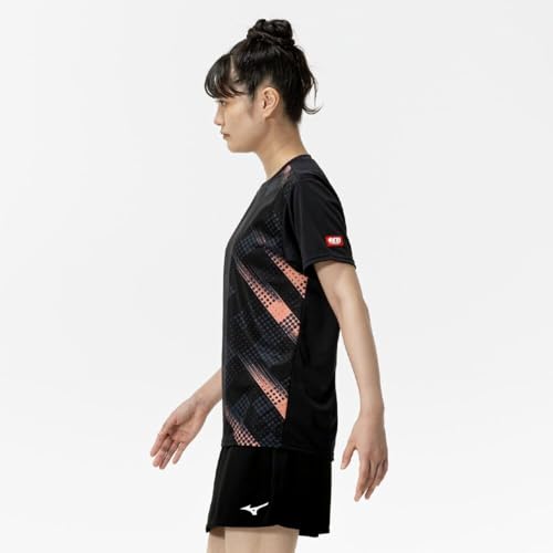 Mizuno Table Tennis Game Shirt, Short Sleeve, JTTA Certified, Moisture-Wicking, Quick-Drying, Unisex, 82JAC103, Black