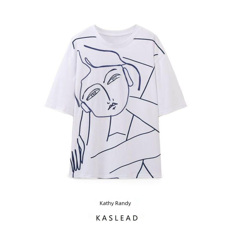 Kaslead New Arrival Women's Fashion Style Fashion Casual Minimalist Easiest for Match Printing Color Contrast T-shirt 1165236