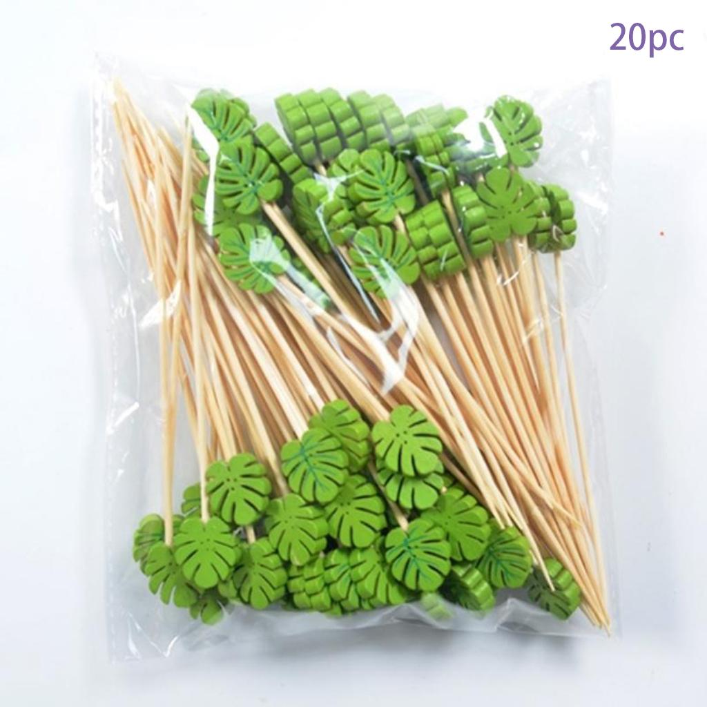 20pcs/set Hawaii Theme Fruit Sticks Flamingo Fruit Disposable Bamboo Sticks Summer Beach Party Supplies Hawaii Birthday Decors