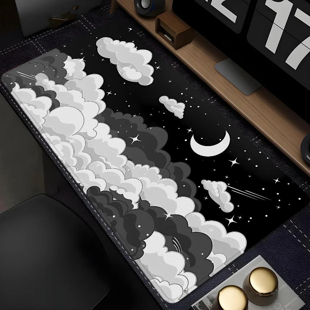 Cartoon Crescent Moon Cloud Desk Mat Waterproof Nonslip Extended Mouse Pad