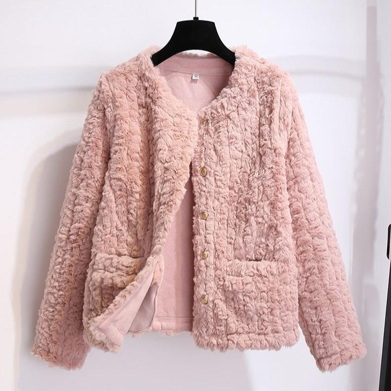 Little Lamb Fur Coat Women's Autumn and Winter Fur One-piece Short Jacket