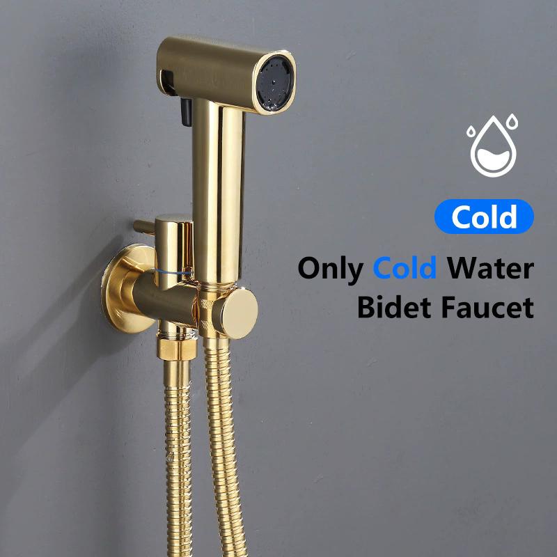 Grey Hand Held Bidet Sprayer Douche Toilet Kit Bidet Faucet Gold Round Shattaf Shower Head Copper Valve Set Jet Bidet Faucet