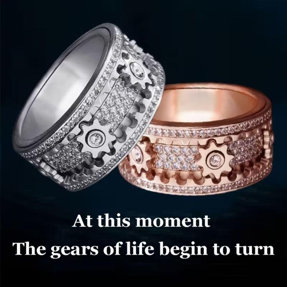 Stainless Steel Gear Ring Starry Sky Spinner Rings Fashionable Rotating Ring Rock Hip Hop