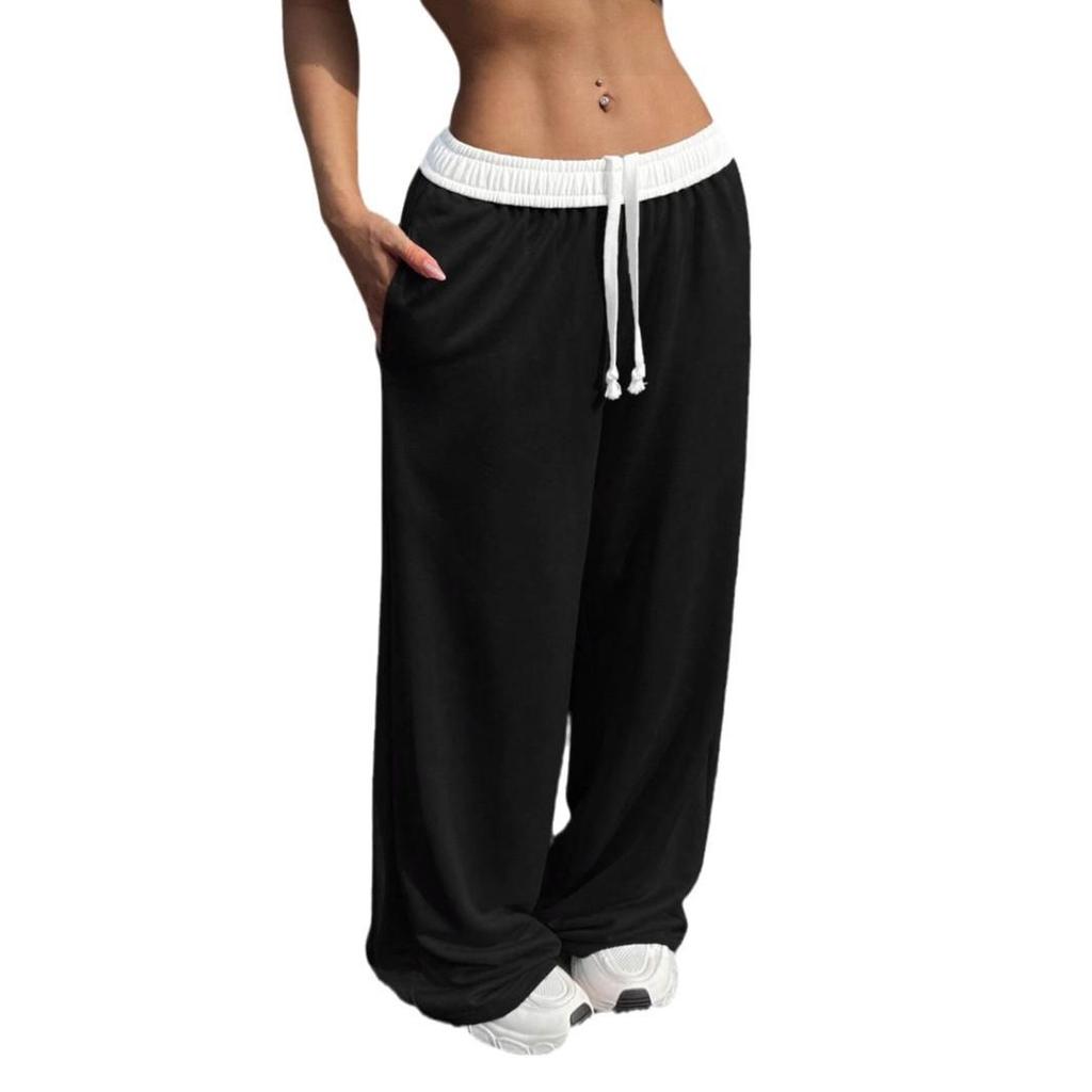 Autumn/Winter Contrast Lace High-Waist Wide-Leg Sweatpants