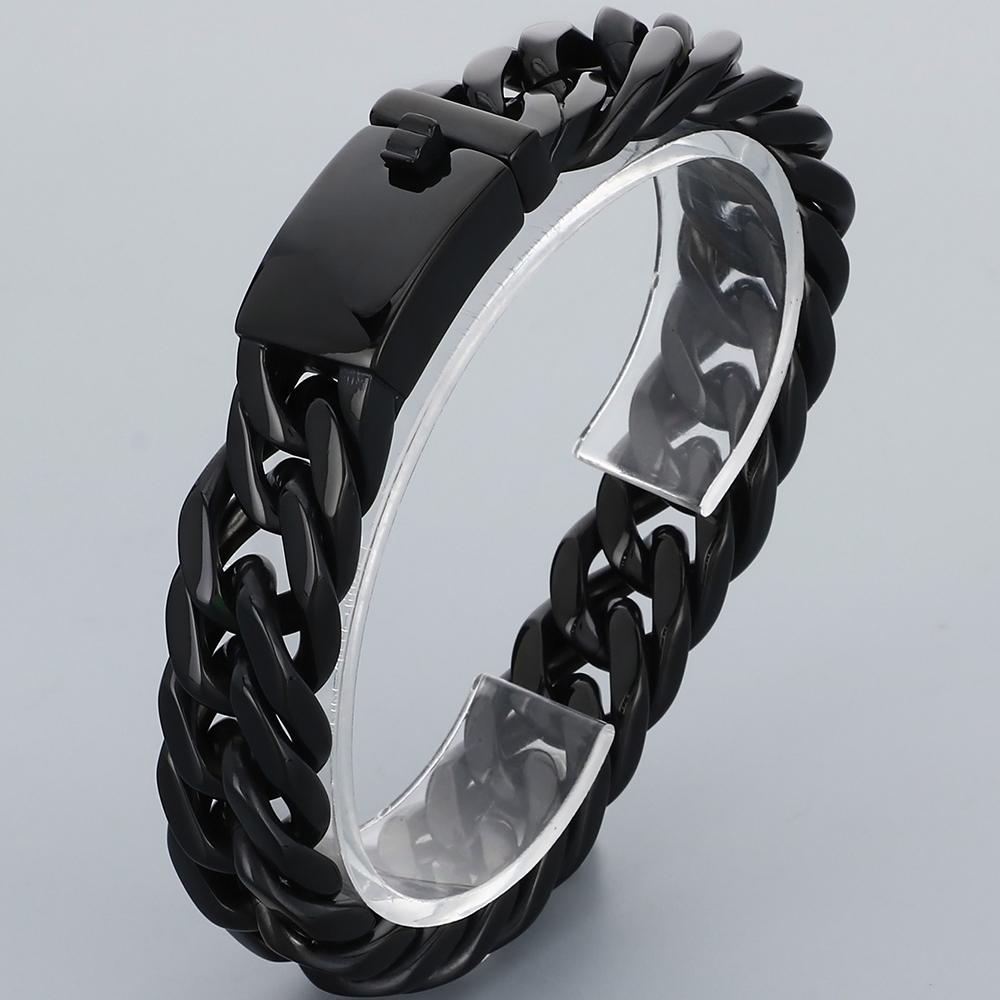 

15MM Width Cuban Link Chain Bracelet for Man Waterproof Black/Gold Color Stainless Steel Bracelets Valentines Birthday Gifts 15MM Width&21.5cm чёрный