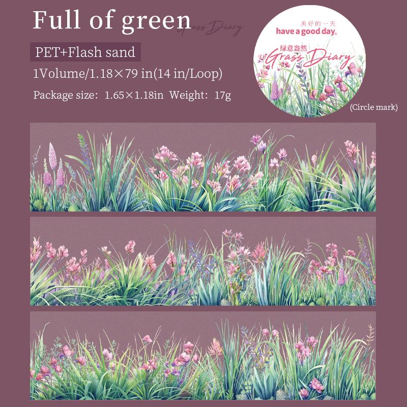 

2m/Roll Cute Green Grass Flowers PET Tape Paper Decorative Journaling Adhesive Masking Tape Scrapbooking Craft Diary Stationery