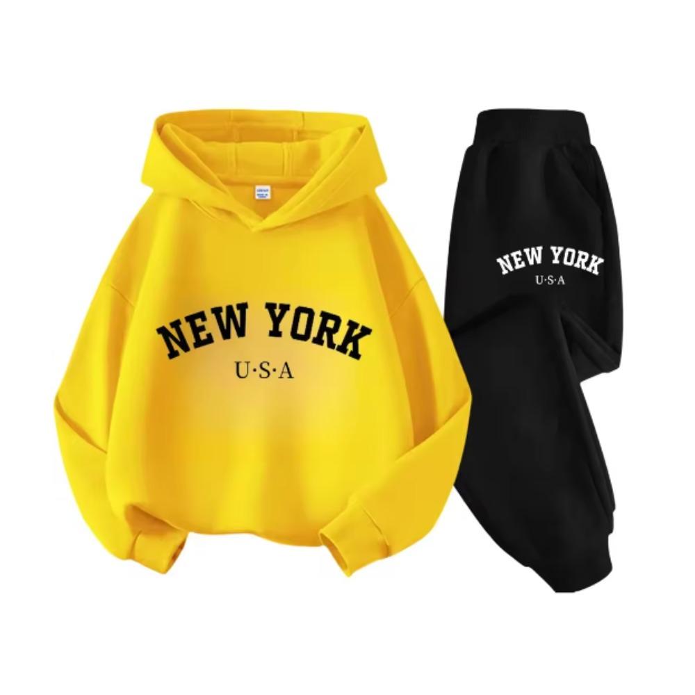 

Children s Letter Print Boys and Girls Hooded Suit Autumn and Winter Long-sleeved Sweatshirt + Pants Sweatshirt Two-piece Set 110