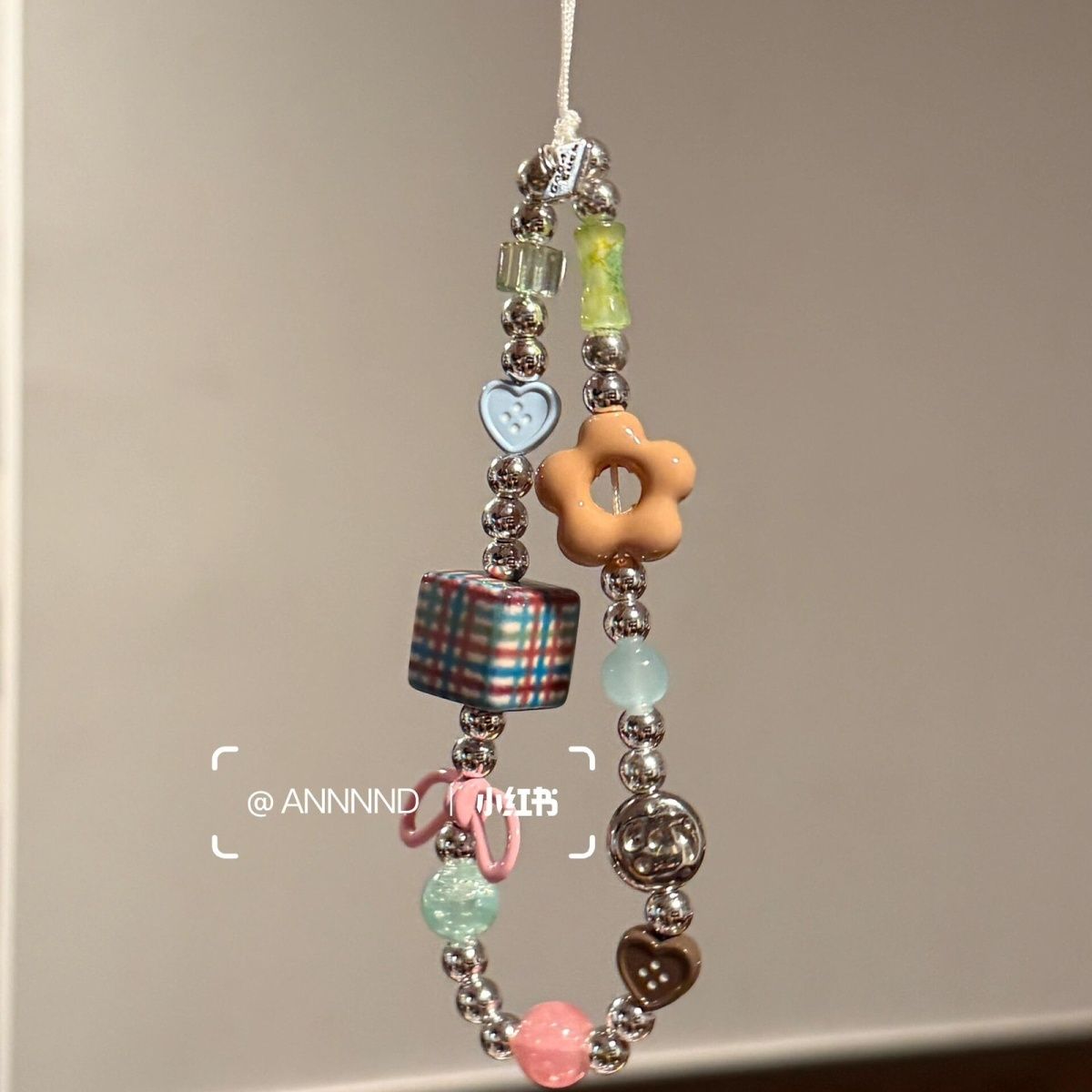 

Retro Blue Brown Square Flower Phone Case Lanyard CCD Camera Card Album Decoration DIY Hand Beaded Phone Charm Strap Other