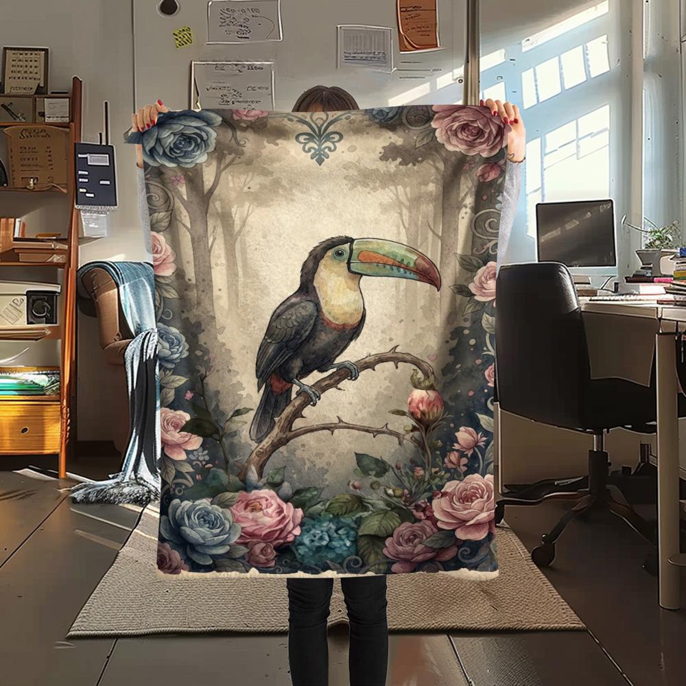 

1PC Tropical Bird Wall Print FlAannel Blanket, High quality Comfortable for All Seasons, Home Decor, Warmth and Comfort 80cm x 120cm