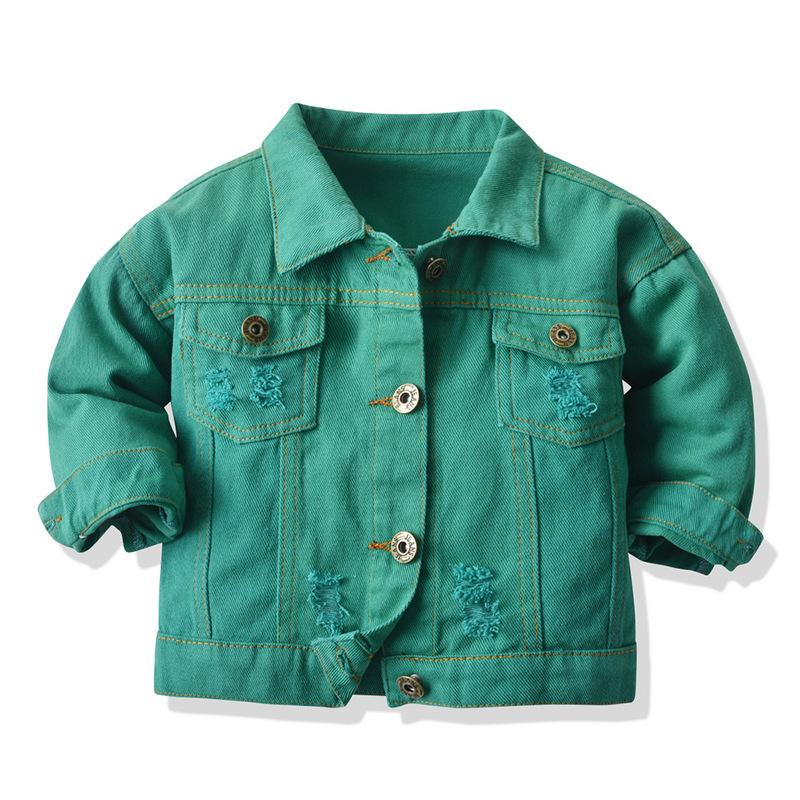 Autumn Unisex Short Denim Jacket Korean Style  Baby Vintage Turn-down Collar Ripped Denim Long Sleeve Top Trendy Style