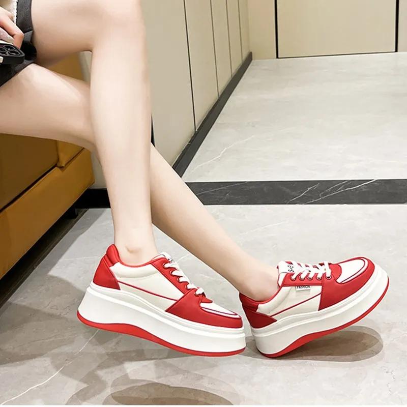 Fashion 6cm 2025 Women's Chunky Sneakers Genuine Leather Casual Women Shoes High Heels Platform Sneakers for Woman Spring Autumn Shoes
