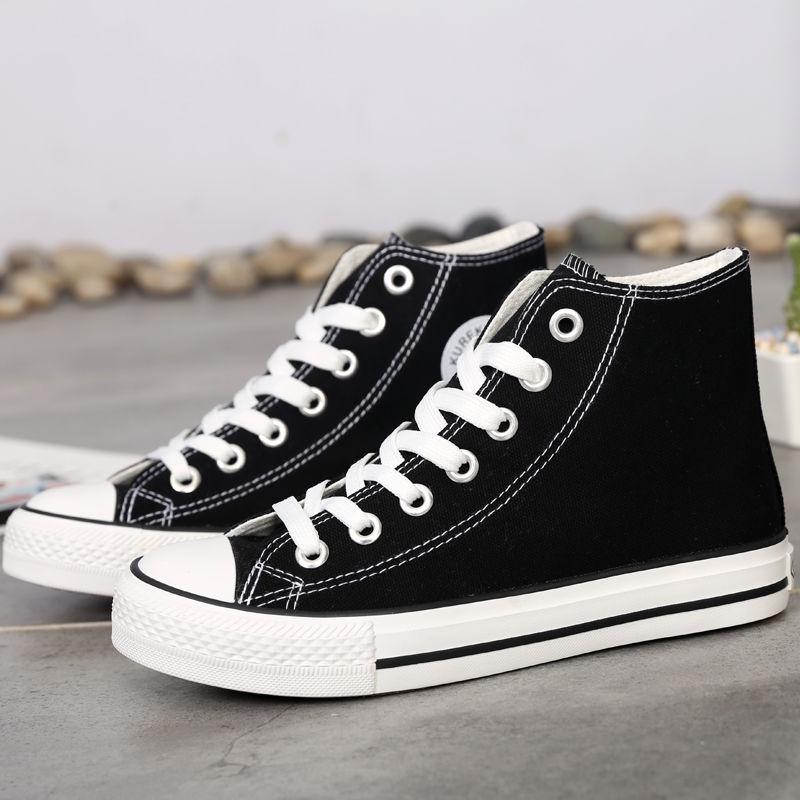 Dámské Boty Jarní Vysoké plátěné Boty Dámské Ploché Ležérní Deskové Boty Studentky Graffiti Boty Korejská verze Wild Cloth Boty Tide