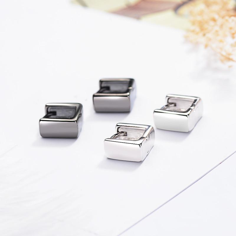 Top Quality 925 Sterling Silver Earrings for Men Jewelry Charm Women Square Black Hoop Earrings for Girl Men Accessories Trendy