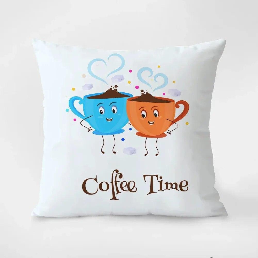 Coffee and Tea Cup Printed Throw Pillow Covers Cafe Tea Restaurant Decorative Pillowcases Sofa Cushion Covers Home Decoration