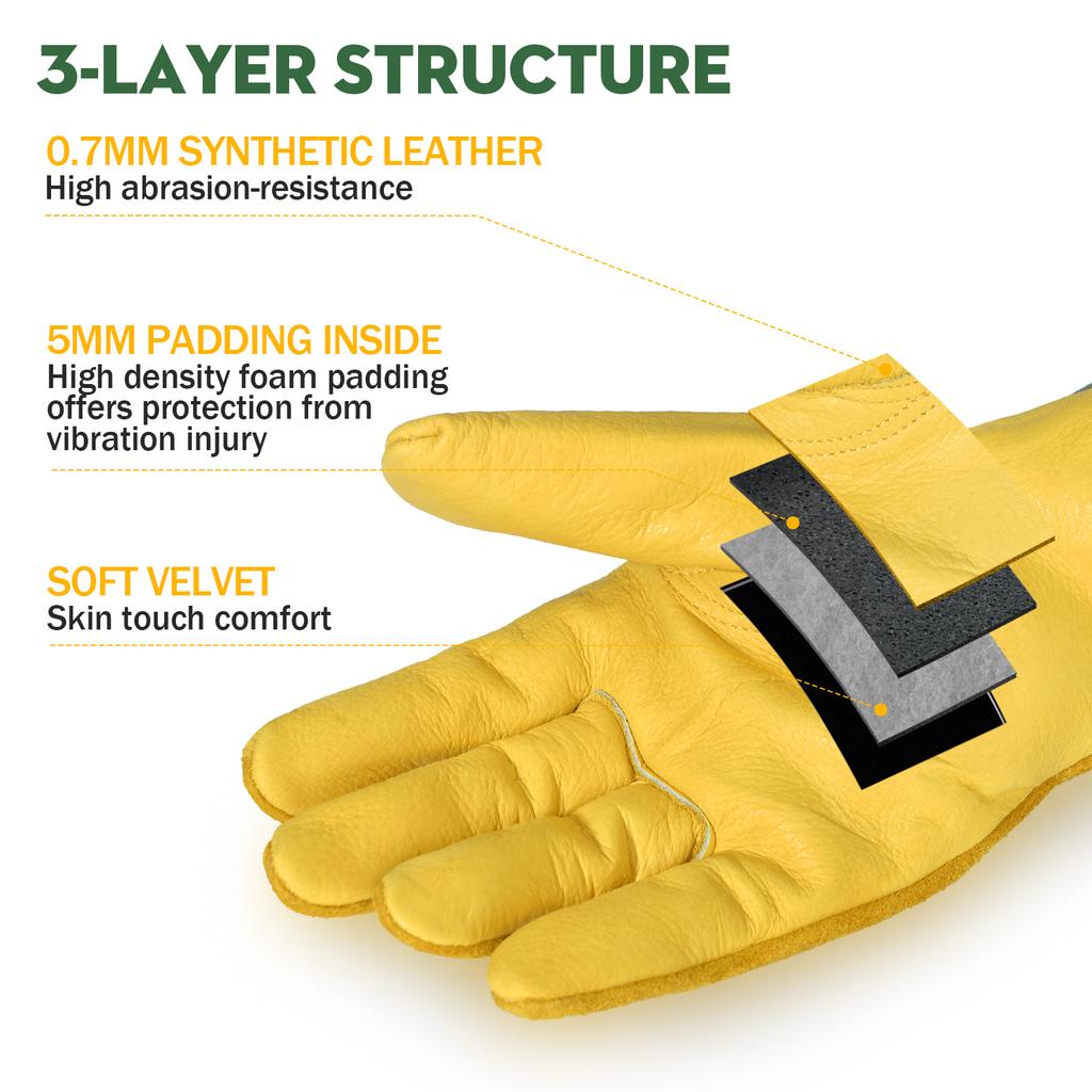 1pair Flex Grip Leather Work Gloves Stretchable Wrist Tough Cowhide Working Glove