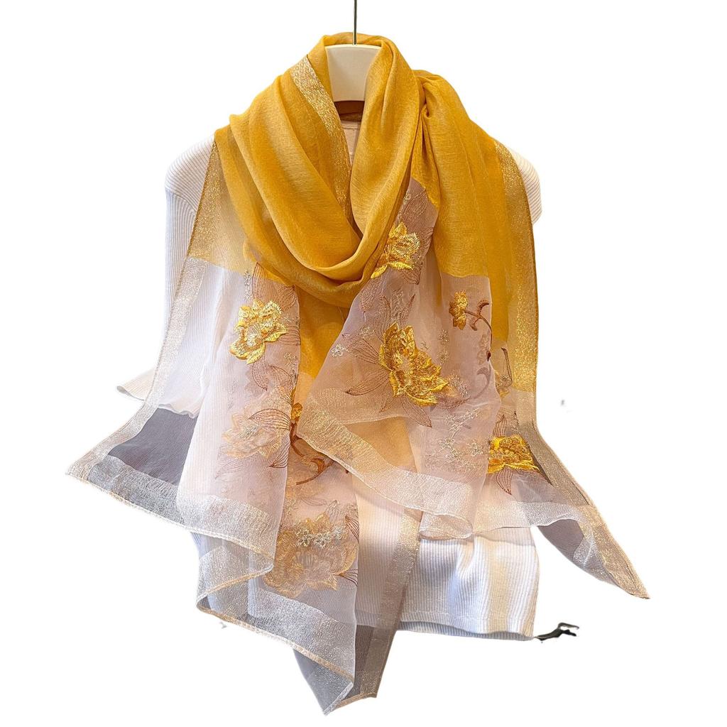 New Silk Wool Embroidered Scarf Spring and Summer Decorative Shawl Flower Embroidered Silk Scarf Blended Scarf
