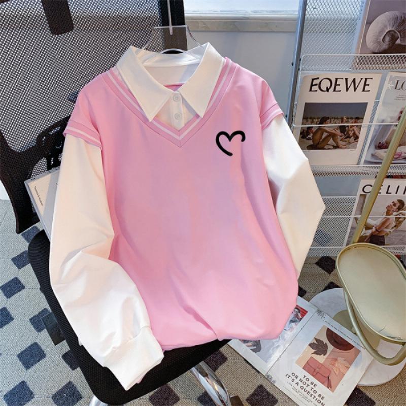 2024 Autumn Women's High-End Spliced Polo Sweatshirt - Long Sleeve, Loose, Slimming, Versatile Design