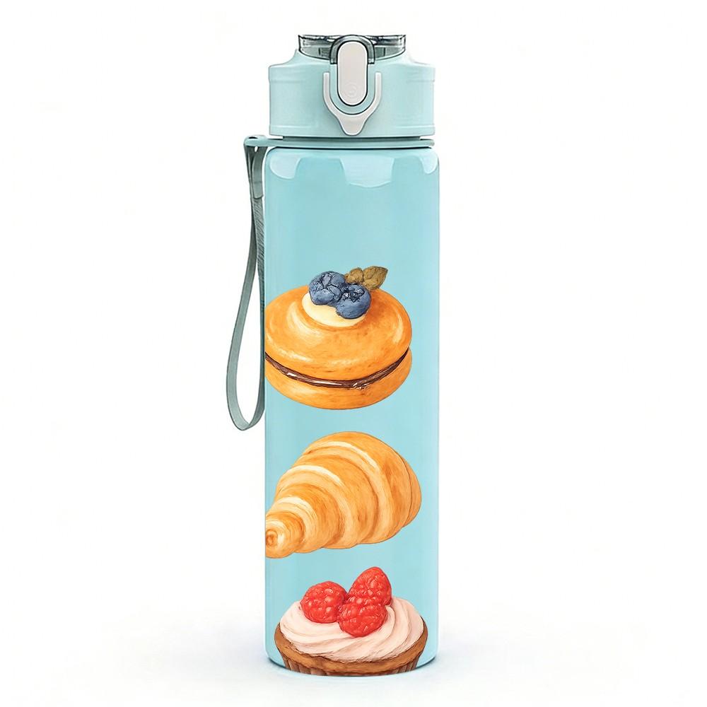 1PC Assorted Pastry Dessert Art 750ml Color Plastic Sports Water Bottle Leakproof Flip Straw Lid Suitable for Sports Office Home Use