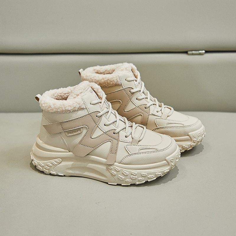 

Shoes women s 2025 new popular high-top shoes thick-soled heightening dad shoes extra thick velvet shoes winter sports shoes 35 бежевый