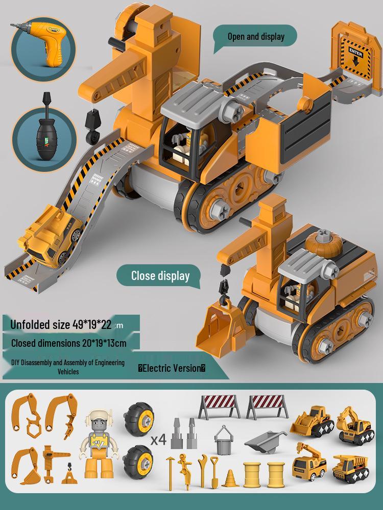 4-in-1 Deformable Engineering Vehicle Set with Small Cars, Crane, Excavator, and Pull-back Toy for Boys