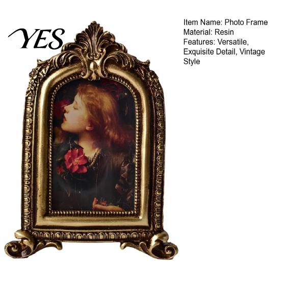 Crack Resistant Frame Vintage Picture Frame, Gold-Tone Round Oval Photo Arched Retro Exquisite Detail for Wall Hanging or Tabletop Display Home Decor