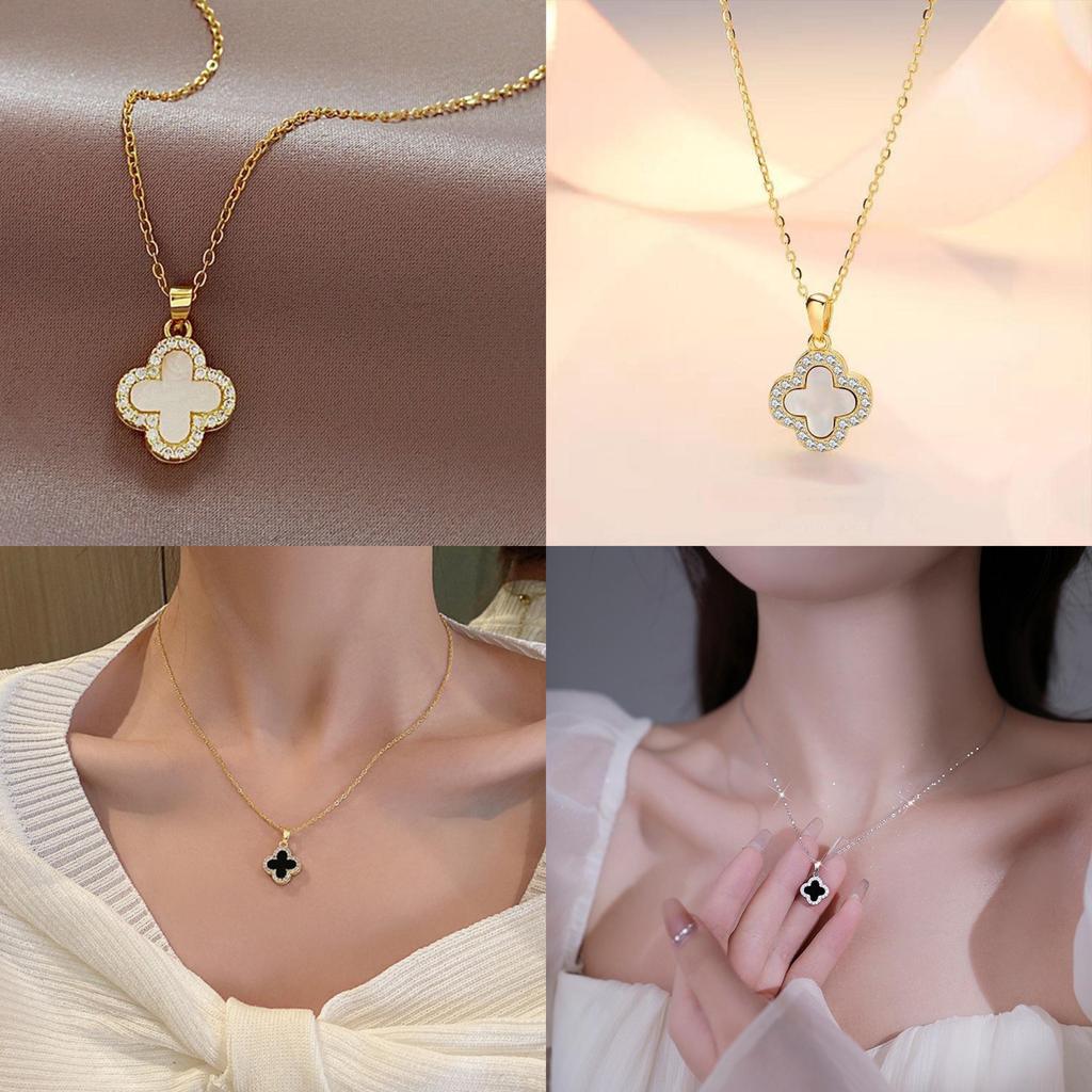 Fashionable Four-leaf Clover Sweater Chain For Women Alloy Material Geometric Design