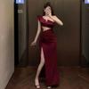 Nuovo Elegante e Sexy Abito da Sera Lungo Asimmetrico a Vita Alta Monospalla con Spacco per Socialite, Adatto per Cene Formali e Abiti da Cocktail