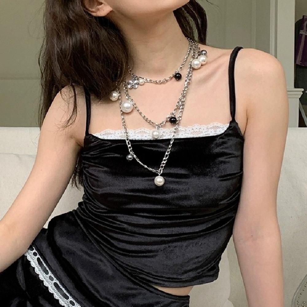 Flowers Pendant Clavicle Chain Women Charm Sweater Chain Pearl Multilayer Necklace  Girls