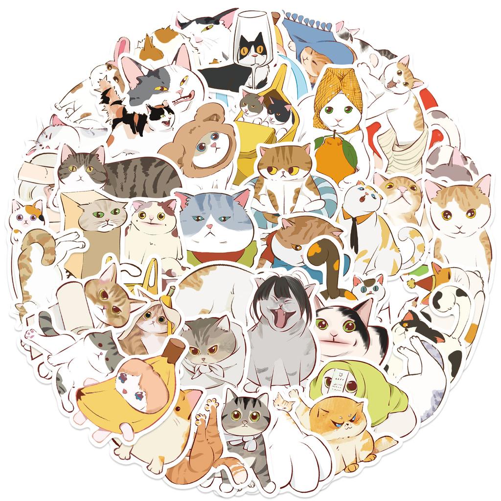 50 Cartoon Twisted Cat Doodle Stickers Decorate Guitar Notebook Suitcase DIY Waterproof