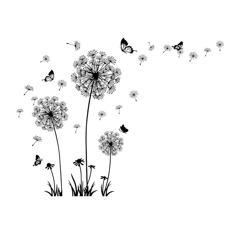 Black Dandelion Wall Sticker Sofa Bedroom Background Wall Sticker Living Room TV Decoration Self-adhesive Painting