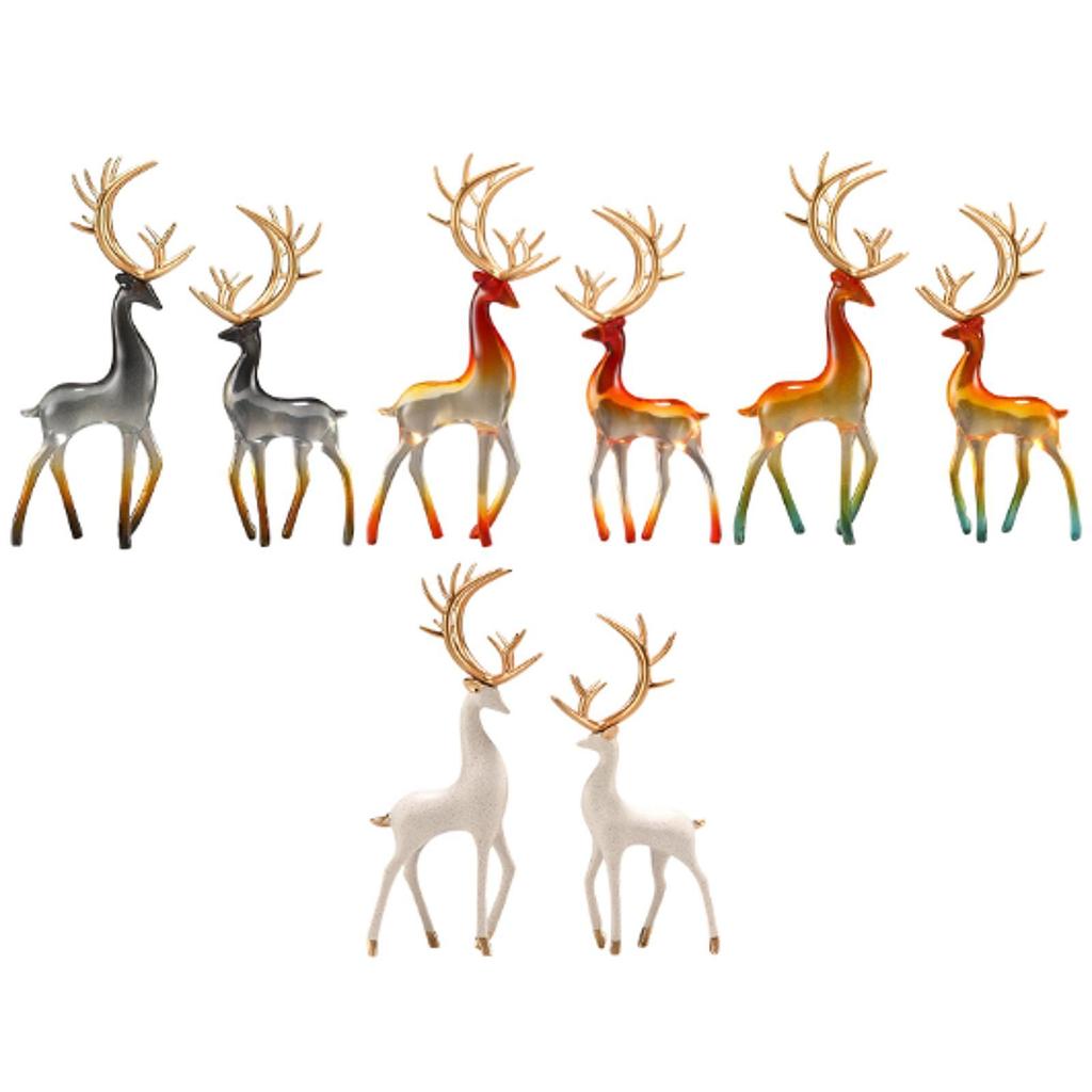 2 Decorative Deer Figurines Desk Ornaments Crafts Lifelike Reindeer Statues for Halloween Bookshelf