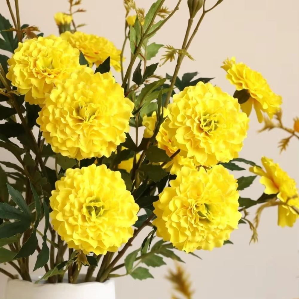 Silk Cloth Material Artificial Chrysanthemum Flowers 3 Heads Fake Marigold Bouquet Wedding Bouquet