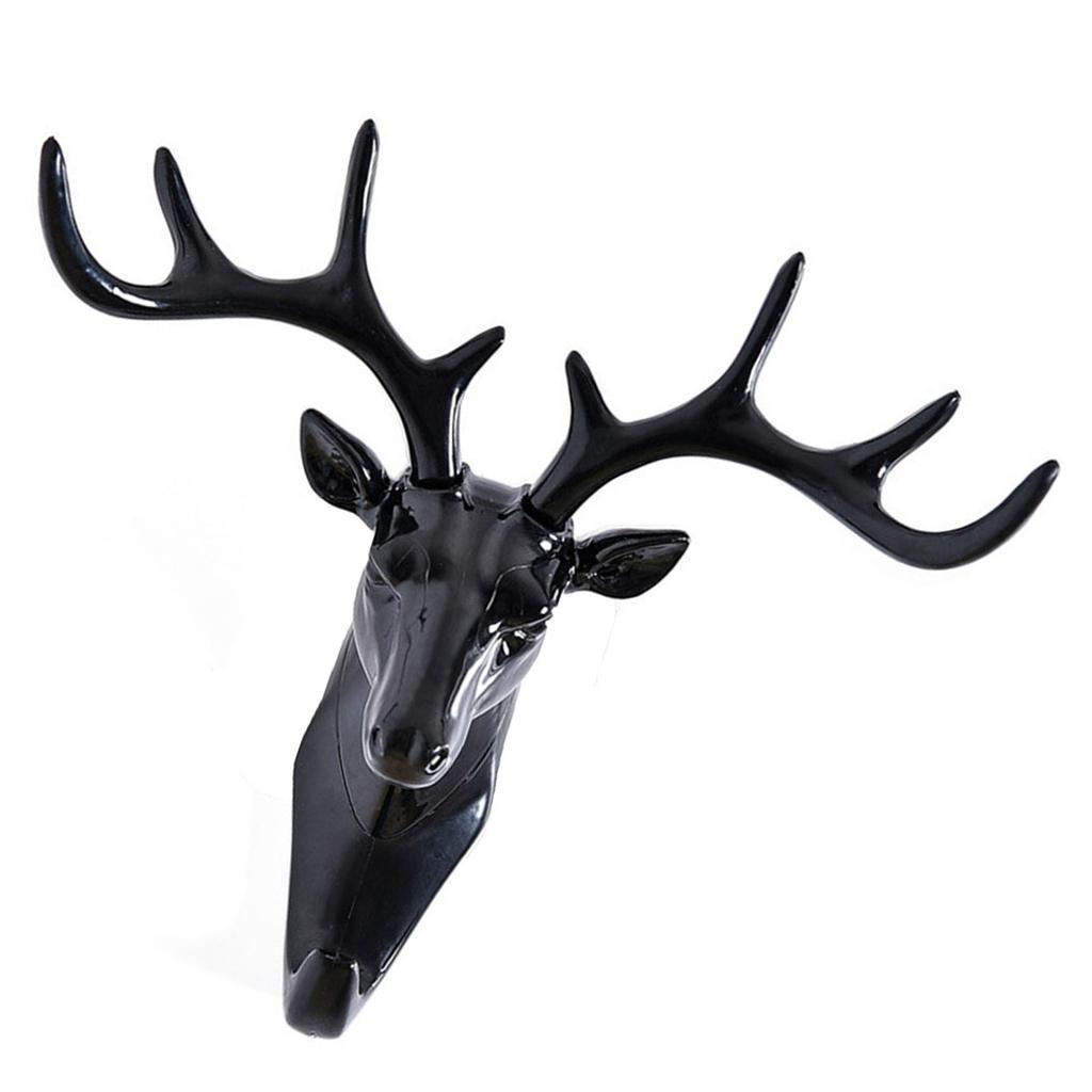 3D Deer Head Wall Hook Plastic Wall Mounted Decorative Towel Key Holder Hanger for Living Room Bedroom Black