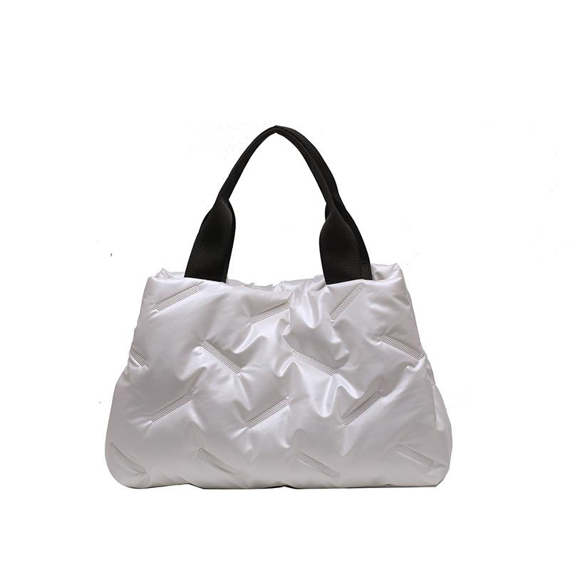New Women's Hand-held Underarm Bag Simple Glossy Down Cotton Filled Tote Bag Large Capacity Oxford Cloth Shoulder Bag