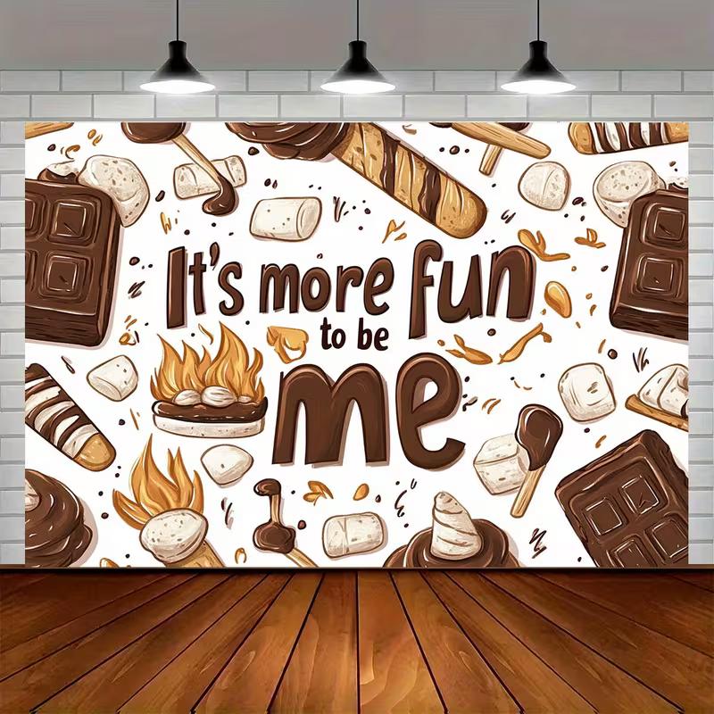 

2D Sweet Themed Backdrop, Cute S mores & Chocolate Print Party Banner 47.2x31.5inch/120*80cm