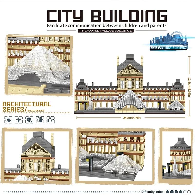 Louvre Modelové stavebnice Světově proslulé atrakce Architektonický model Cihličky Stolní dekorace Dětská hračka Vánoční Dárky pro kluky