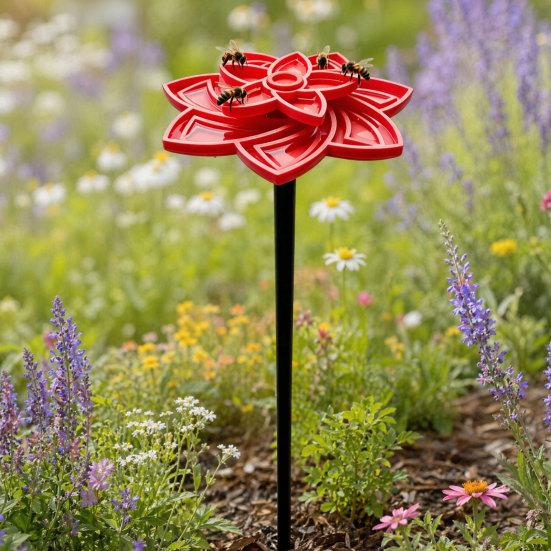 Yousheng 3D Printed Flower Bee Waterer, Garden Stake, Bee Drinking Fountain Outdoor Decor, Open Anti-Drowning Trough, 2-in-1 Ornament To Attract