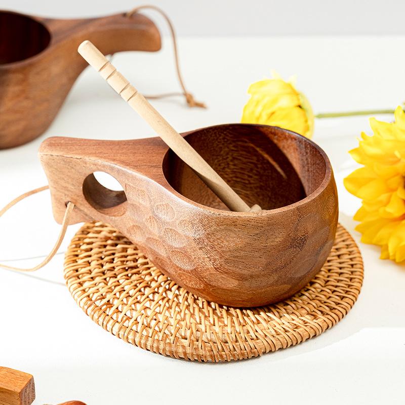 Akazienholz Milchtasse Frühstückstasse Schildkrötenpanzer Finnische Tasse Camping Praktische Tasse Tragbare Outdoor-Tasse Dropshipping Bushcraft