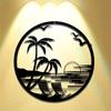 Metal Wall Art Beach Sunset Palm Tree Chair Silhouette Patio Balcony Decor