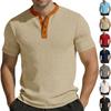 European and American Men's Clothing Summer Short-sleeved Casual Loose Breathable Towel Jacquard Cloth Button-up Men's Shirt Henry Shirt
