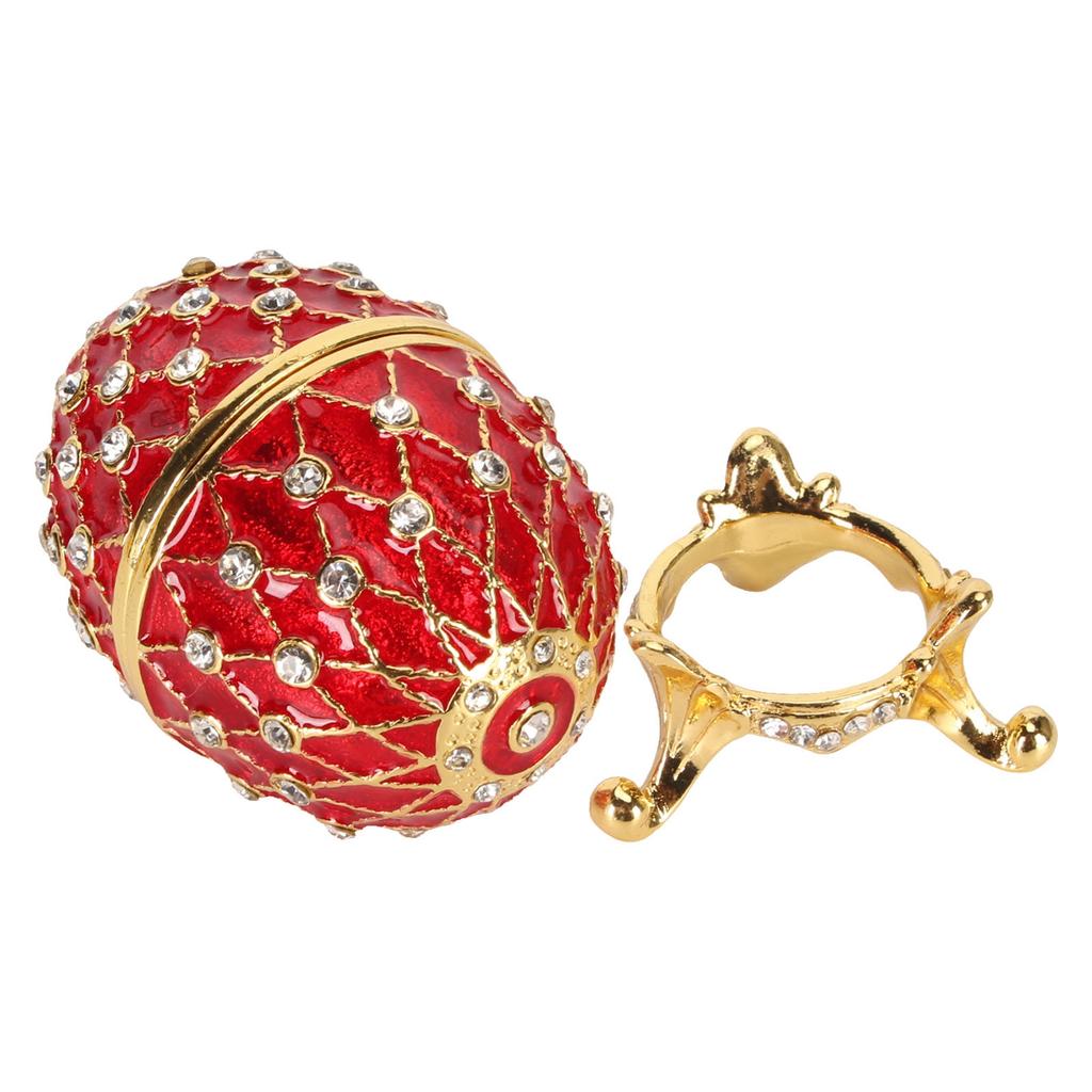 Egg Trinket Box Zinc Alloy Sparkling Rhinestone Exquisite Elegant Metal Jewelry Box for Family Office Storage Red