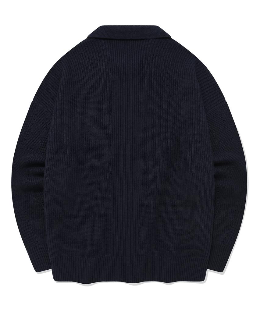 COVERNAT Lambswool Collared Knit Navy